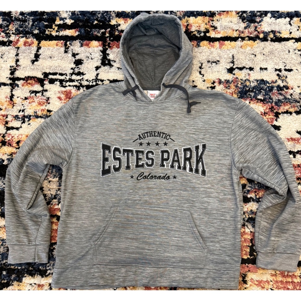 Crazy Apparel Estes Park Colorado Hoodie Mens Large Grey‎ Space Dye Pullover